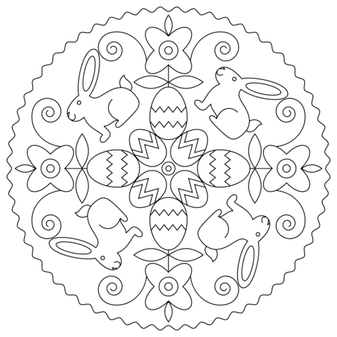 Easter Mandala With Bunny And Eggs Coloring Page